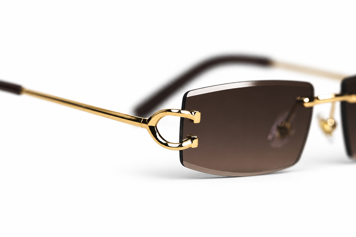 The Don Diamond Cut sunglasses — gold temple detail on white