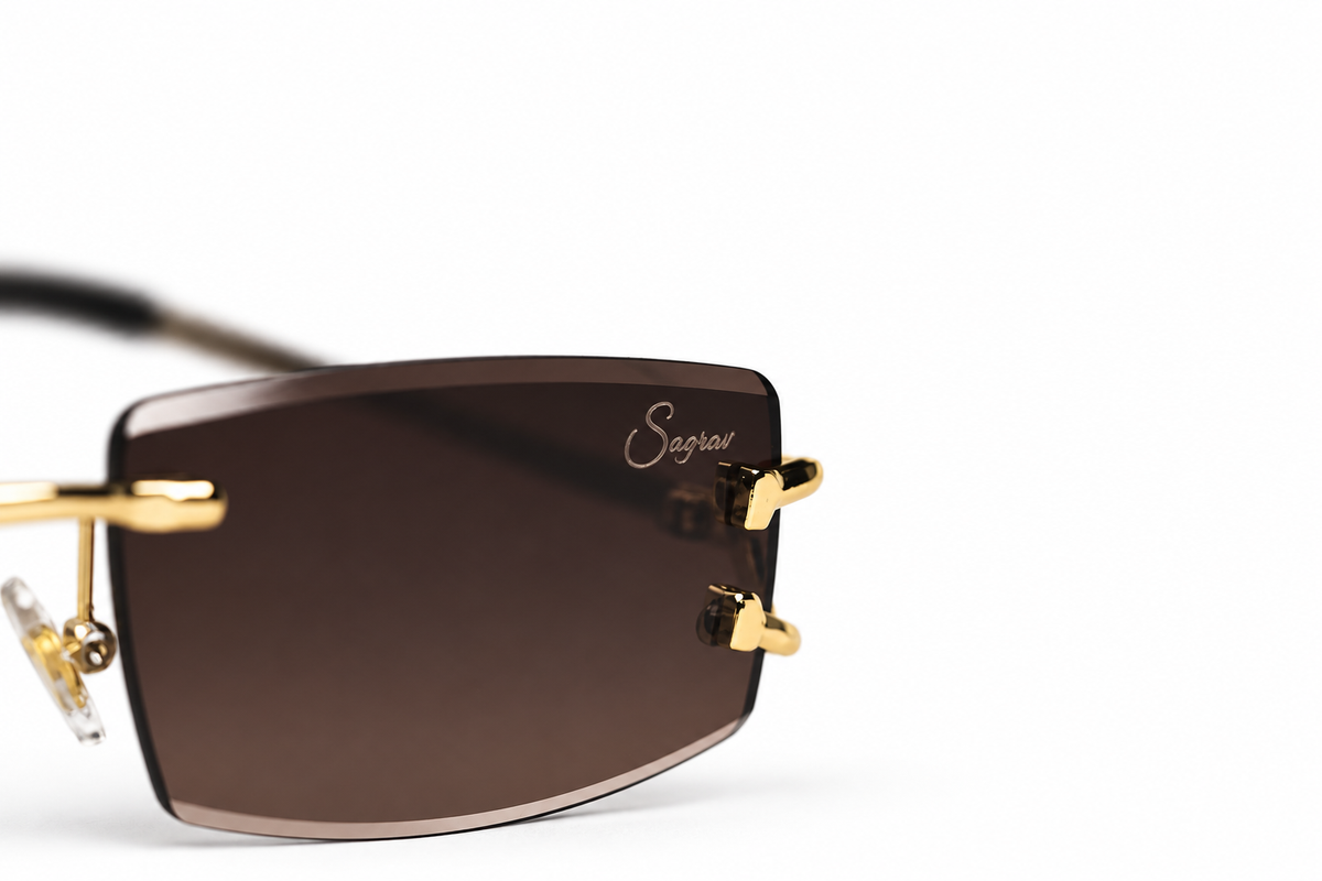 The Don Diamond Cut sunglasses — Sagrav lens detail on white