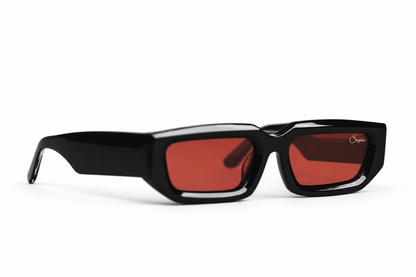 The Fortress red-tinted lenses, side view on a white background